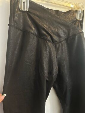 aerie Black High-Rise Metallic Crossover Leggings